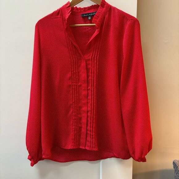 Jasmine & Juliana Red Polka Dot Pintuck Blouse - Size M - Picture 1 of 6
